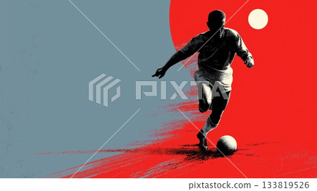 Footbal poster. Soccer wallpaper. Football player dribbling soccer ball on abstract background Footbal poster. Soccer wallpaper. Football player dribbling soccer ball on abstract background 133819526