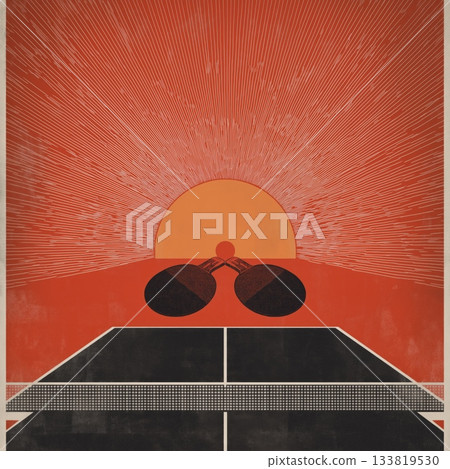 Table tennis poster. Ping pong wallpaper. Silhouette of a Ping pong player on abstract background 133819530