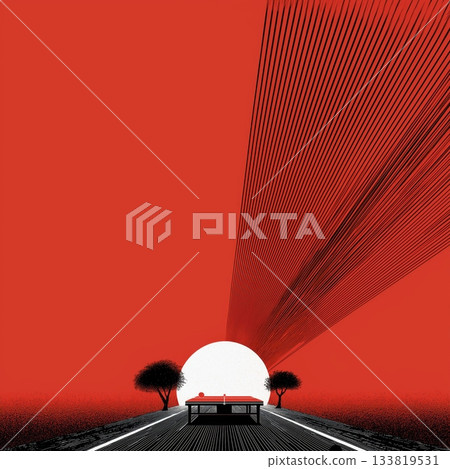 Table tennis poster. Ping pong wallpaper. Silhouette of a Ping pong player on abstract background 133819531