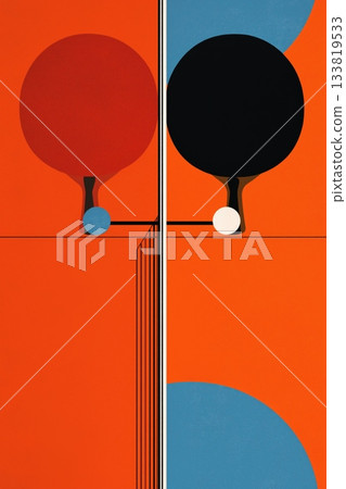 Table tennis poster. Ping pong wallpaper. Silhouette of a Ping pong player on abstract background 133819533