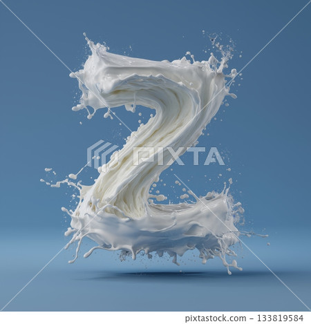 Milk splash letter Z. White liquid splashing, creating the letter Z on a blue background Milk splash letter Z. White liquid splashing, creating the letter Z on a blue background 133819584