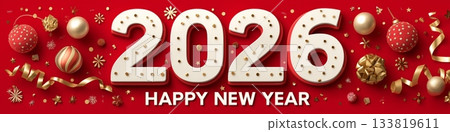 2026 happy new year celebration greeting card. 2026 banner. Happy new year poster 133819611