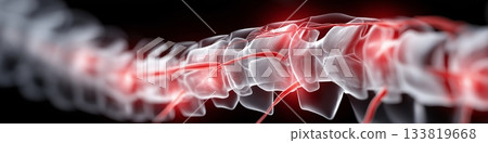 Human back spine showing vertebrae and nerves with red inflammation areas. Back pain concept Human back spine showing vertebrae and nerves with red inflammation areas. Back pain concept 133819668