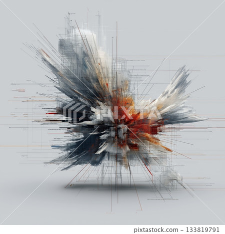 Abstract digital art explosion representing data network connection 133819791