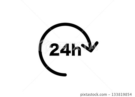 代表24小時的簡單單色圖標 133819854