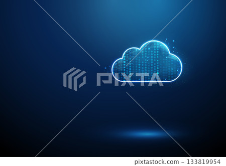 Cloud icon with streams of blue digital points inside Data flow, cloud computing, information processing, analytics, monitoring, insight, optimization concept. Cloud icon with streams of blue digital points inside Data flow, cloud computing, information processing, analytics, monitoring, insight, optimization concept. 133819954