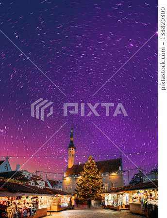 Tallinn, Estonia. Traditional Christmas Market On Town Hall Square. Christmas Tree And Trading Houses. Famous Landmark. 133820300