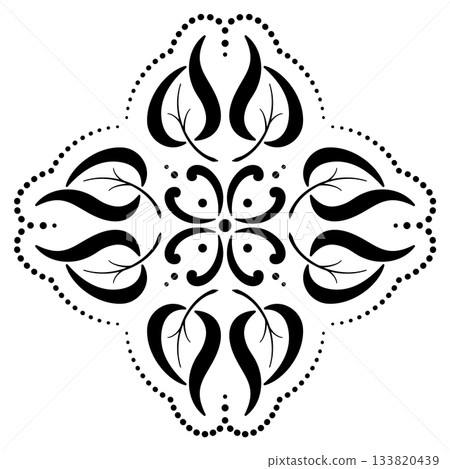 Vector stencils with leaves pattern. Square ethnic ornament. Black curved leaves on white background. Monochrome plant decor. Elegant floral design for laser cut 133820439