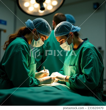 Skilled surgeons perform delicate operation in a bright room Generative AI Skilled surgeons perform delicate operation in a bright room Generative AI 133820470