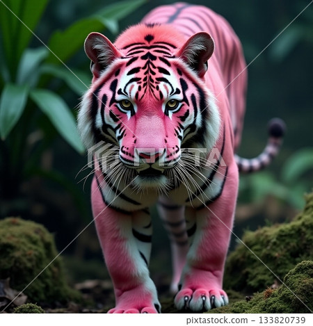 Pink tiger prowls through the Jungle, hunting prey Generative AI Pink tiger prowls through the Jungle, hunting prey Generative AI 133820739