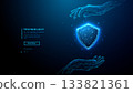 Cyber security concept. Digital shield protected by hands  133821361