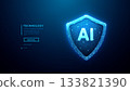 Cyber security concept. Glowing AI icon on digital shield  133821390