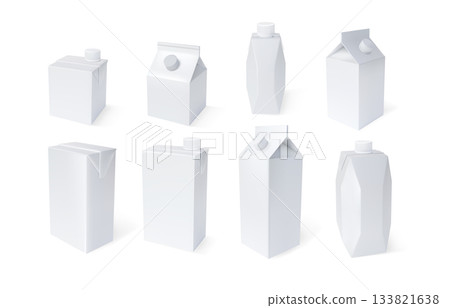 Realistic milk boxes different shapes and sizes vector set, 3D white cardboard package template for beverage products 133821638