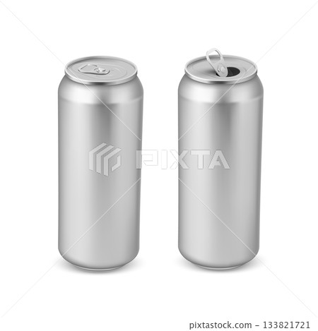 A realistic set of open and closed aluminum beverage cans. 133821721