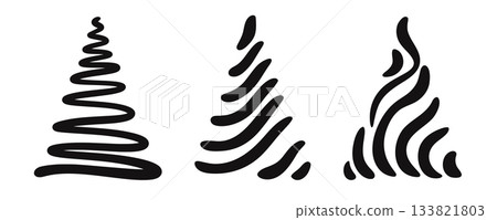 Black silhouettes of festive Christmas trees 133821803