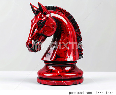 Holiday design. Red chess horse on white background. Wooden symbol. Symbol of New Year. Happy new years. 133821838