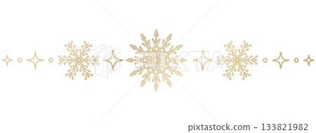Seamless Christmas pattern border with golden snowflakes and stars. Luxury winter decorative print for wrapping paper, textile, packaging and festive design. Vector. Seamless Christmas pattern border with golden snowflakes and stars. Luxury winter decorative print for wrapping paper, textile, packaging and festive design. Vector. 133821982