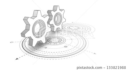 Technology background. Gears. Technical drawing of gear .Engineering industry. Vector illustration. Technology background. Gears. Technical drawing of gear .Engineering industry. Vector illustration. 133821988