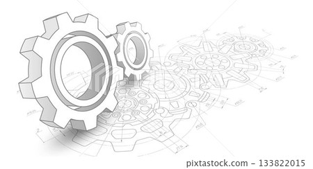 Gears. Technical drawing of gear .Engineering industry. Technology background. Vector illustration. Gears. Technical drawing of gear .Engineering industry. Technology background. Vector illustration. 133822015