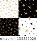 Set of seamless pattern of golden and black stars. Stylish background for holiday packaging, gifts and textiles. Vector illustration. 133822029