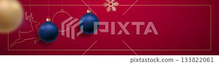 Elegant red background adorned with blue ornaments and delicate Elegant red background adorned with blue ornaments and delicate 133822061