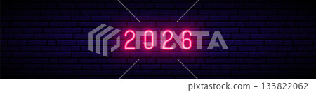 Bright neon digits display 2026, radiating festive atmosphere fo Bright neon digits display 2026, radiating festive atmosphere fo 133822062