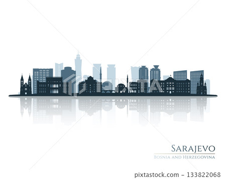 Sarajevo skyline silhouette with reflection. 133822068