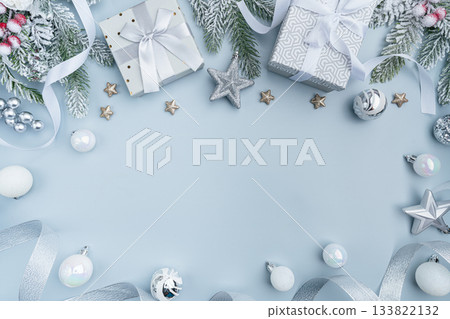 Silver and Frosted Christmas Gifts with Festive Decor 133822132
