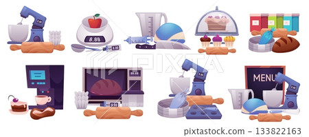 Sets of kitchen equipment, tools, utensils, food, cooking. Sets of kitchen equipment, tools, utensils, food, cooking. 133822163