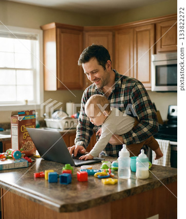 Dad Working at Home With Baby 133822272