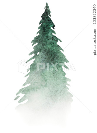 Hand drawn watercolor green spruce or pine tree, isolated illustration for Christmas stationery Hand drawn watercolor green spruce or pine tree, isolated illustration for Christmas stationery 133822340