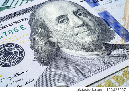 Banknote of one hundred US dollars close up Banknote of one hundred US dollars close up 133822637