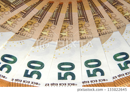 Banknotes of Fifty Euro of a new specimen close up 133822645