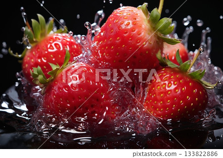 strawberries with water splashes, fresh and healthy food 133822886