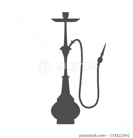 Black silhouette of hookah isolated on transparent background. Traditional shisha pipe for smoking, lounge, relaxation, and Middle Eastern culture themes. Flat vector illustration Black silhouette of hookah isolated on transparent background. Traditional shisha pipe for smoking, lounge, relaxation, and Middle Eastern culture themes. Flat vector illustration 133822941