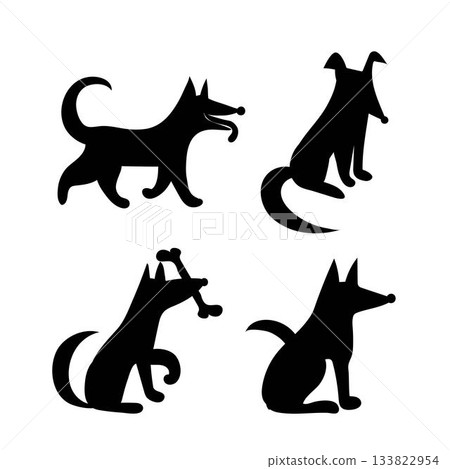 Set of black dog silhouettes in various poses in playful cartoonish style. Minimalistic flat vector illustrations set Set of black dog silhouettes in various poses in playful cartoonish style. Minimalistic flat vector illustrations set 133822954