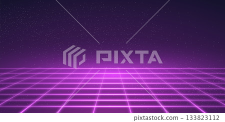 Neon purple grid background. Pink digital game pattern. Abstract futuristic vector illustration. Magenta wireframe perspective backdrop Neon purple grid background. Pink digital game pattern. Abstract futuristic vector illustration. Magenta wireframe perspective backdrop 133823112