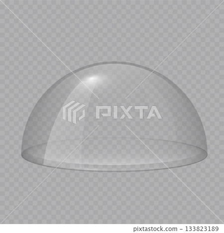 Glass dome, transparent ball, clear plastic cover. Empty glass protection case for product display. Force field shield bubble. Christmas snow globe. 3D realistic vector isolated on transparent Glass dome, transparent ball, clear plastic cover. Empty glass protection case for product display. Force field shield bubble. Christmas snow globe. 3D realistic vector isolated on transparent 133823189