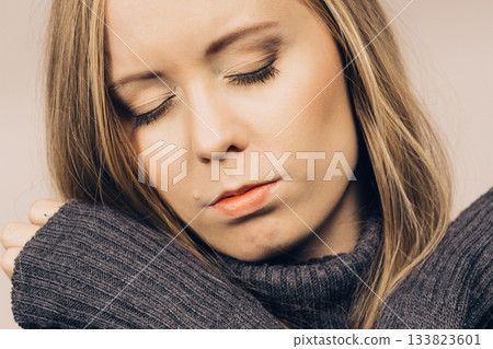 Sad unhappy young female 133823601