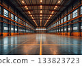empty spacious warehouse with lighting, Industrial warehouse logistics center 133823723