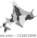 Dividable Hokkaido Map, Color-coded by Regional Bureau, Monochrome 133823898