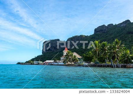 Vaiea Village and Church on Maupiti Island, French Polynesia 133824004