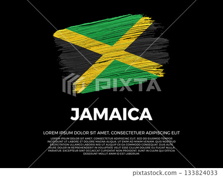 Flag of Jamaica. Jamaican and Caribbean Culture. Vibrant, textured brushstroke effect style. Black background with copy space. Dramatic composition in negative space. 133824033