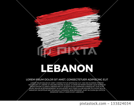 Flag of Lebanon. Lebanese, Arabian and Mediterranean Culture. Vibrant, textured brushstroke effect style. Black background with copy space. Dramatic composition in negative space. Flag of Lebanon. Lebanese, Arabian and Mediterranean Culture. Vibrant, textured brushstroke effect style. Black background with copy space. Dramatic composition in negative space. 133824034