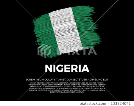 Flag of Nigeria. Nigerian and African Culture. Vibrant, textured brushstroke effect style. Black background with copy space. Dramatic composition in negative space. Flag of Nigeria. Nigerian and African Culture. Vibrant, textured brushstroke effect style. Black background with copy space. Dramatic composition in negative space. 133824041