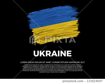 Flag of Ukraine. Ukrainian and East European Culture. Vibrant, textured brushstroke effect style. Black background with copy space. Dramatic composition in negative space. 133824047