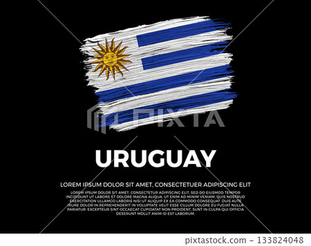 Flag of Uruguay. Uruguayan and South American Culture. Vibrant, textured brushstroke effect style. Black background with copy space. Dramatic composition in negative space. 133824048