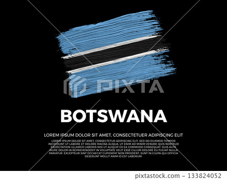 Flag of Botswana. Batswana and South African Culture. Vibrant, textured brushstroke effect style. Black background with copy space. Dramatic composition in negative space. 133824052