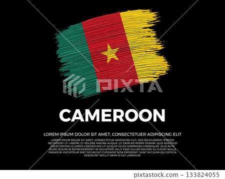Flag of Cameroon. Cameroonian and African Culture. Vibrant, textured brushstroke effect style. Black background with copy space. Dramatic composition in negative space. Flag of Cameroon. Cameroonian and African Culture. Vibrant, textured brushstroke effect style. Black background with copy space. Dramatic composition in negative space. 133824055