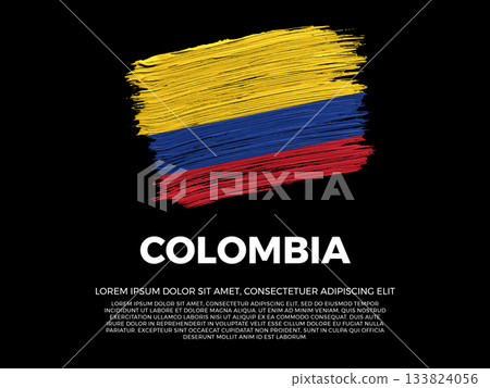 Flag of Colombia. Colombian and South American Culture. Vibrant, textured brushstroke effect style. Black background with copy space. Dramatic composition in negative space. Flag of Colombia. Colombian and South American Culture. Vibrant, textured brushstroke effect style. Black background with copy space. Dramatic composition in negative space. 133824056